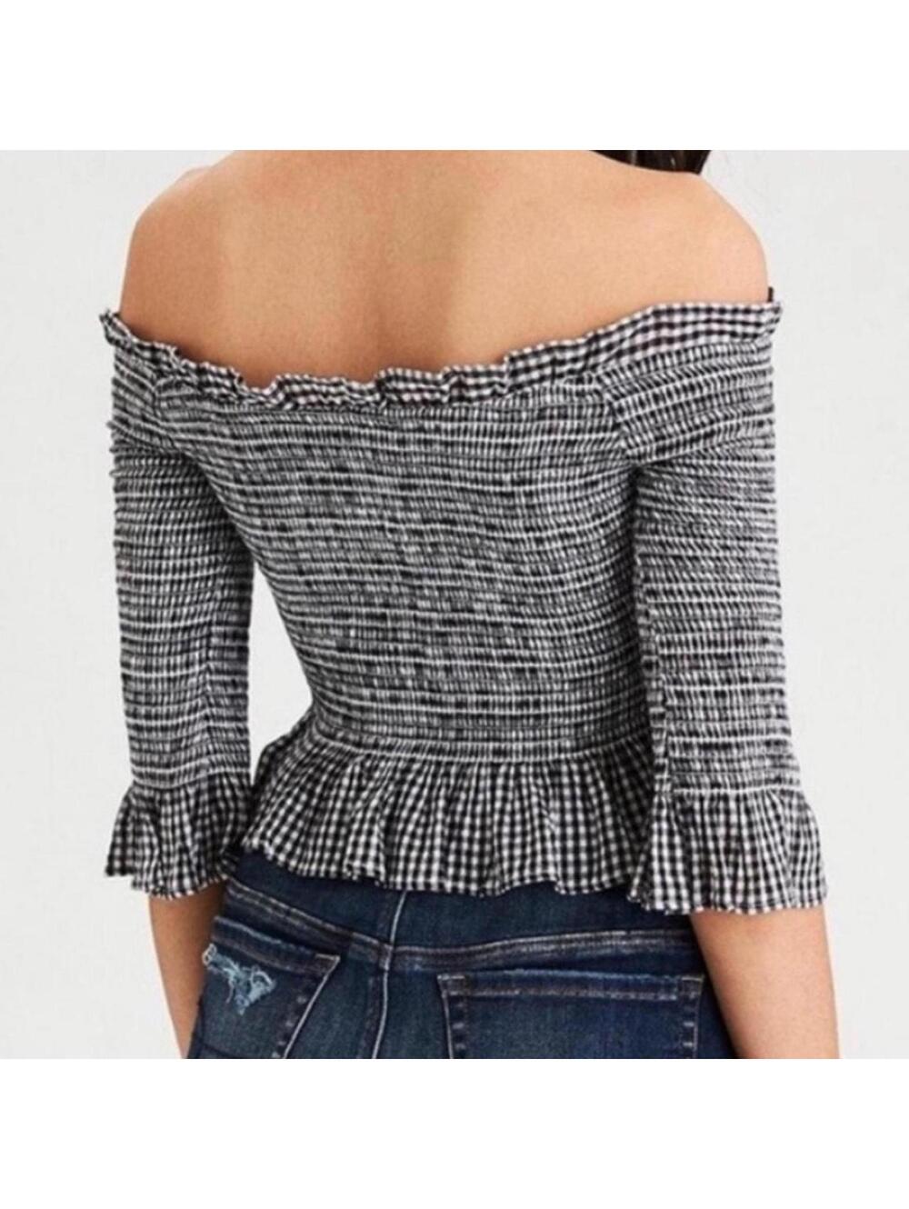 American eagle smocked gingham off shoulder top